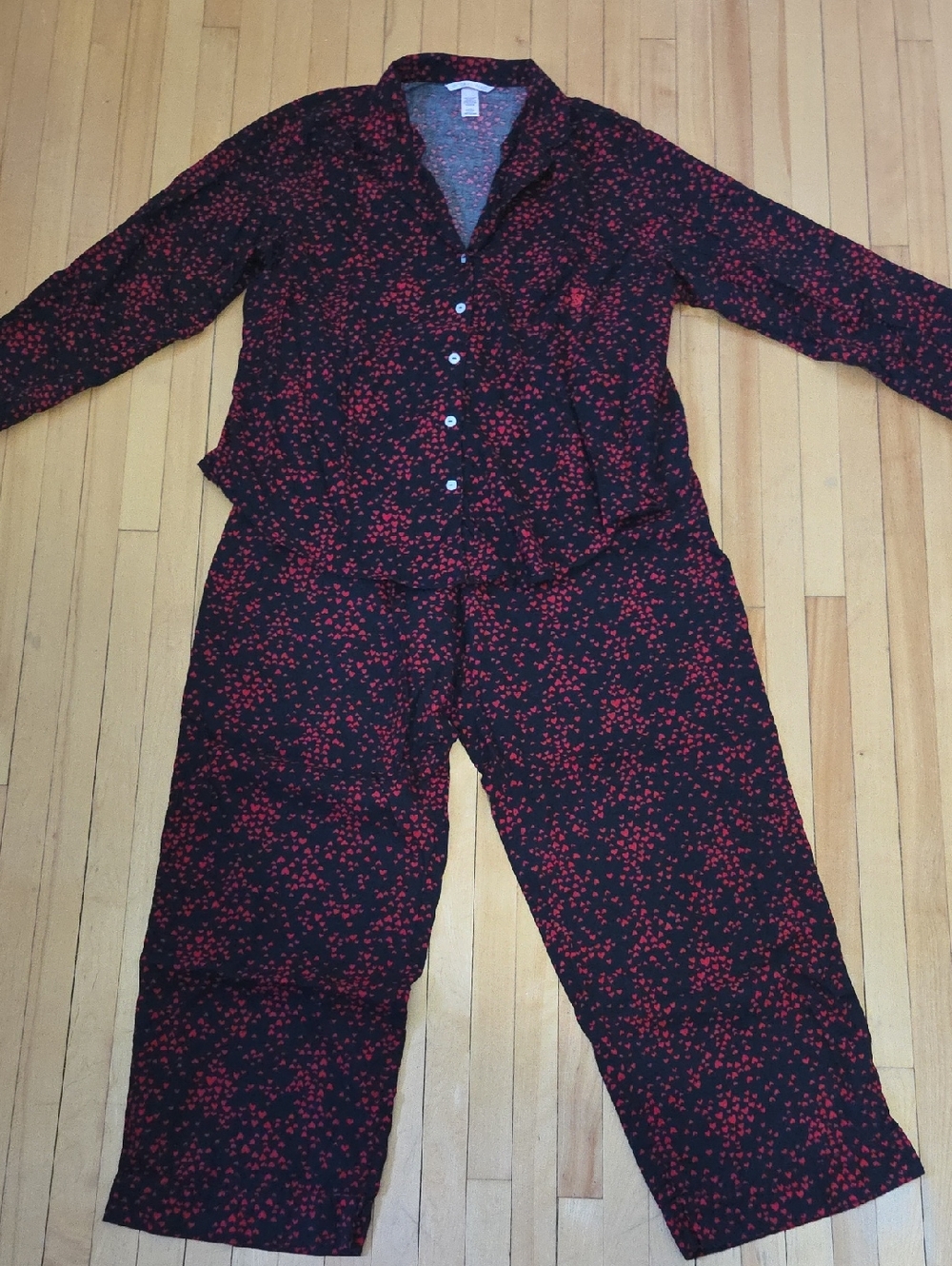Victoria's Secret Black Pajama Top with Red Heart Print